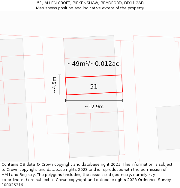 51, ALLEN CROFT, BIRKENSHAW, BRADFORD, BD11 2AB: Plot and title map
