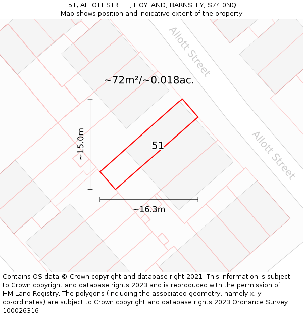51, ALLOTT STREET, HOYLAND, BARNSLEY, S74 0NQ: Plot and title map