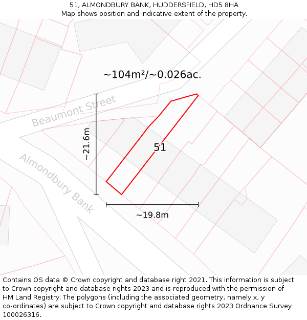 51, ALMONDBURY BANK, HUDDERSFIELD, HD5 8HA: Plot and title map