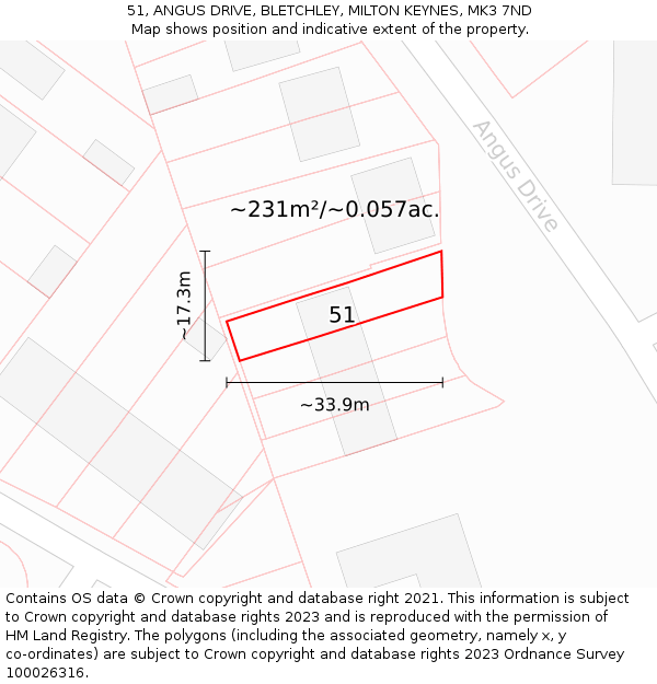 51, ANGUS DRIVE, BLETCHLEY, MILTON KEYNES, MK3 7ND: Plot and title map
