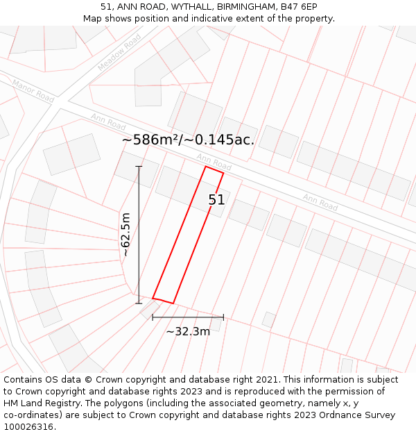 51, ANN ROAD, WYTHALL, BIRMINGHAM, B47 6EP: Plot and title map