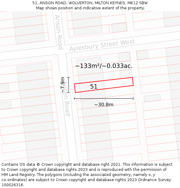 51, ANSON ROAD, WOLVERTON, MILTON KEYNES, MK12 5BW: Plot and title map