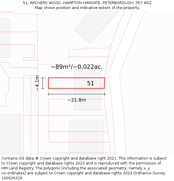 51, ARCHERS WOOD, HAMPTON HARGATE, PETERBOROUGH, PE7 8AZ: Plot and title map