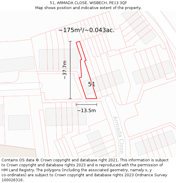 51, ARMADA CLOSE, WISBECH, PE13 3QF: Plot and title map
