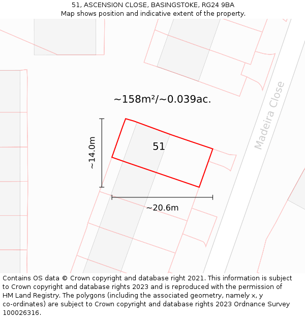 51, ASCENSION CLOSE, BASINGSTOKE, RG24 9BA: Plot and title map