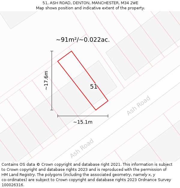 51, ASH ROAD, DENTON, MANCHESTER, M34 2WE: Plot and title map