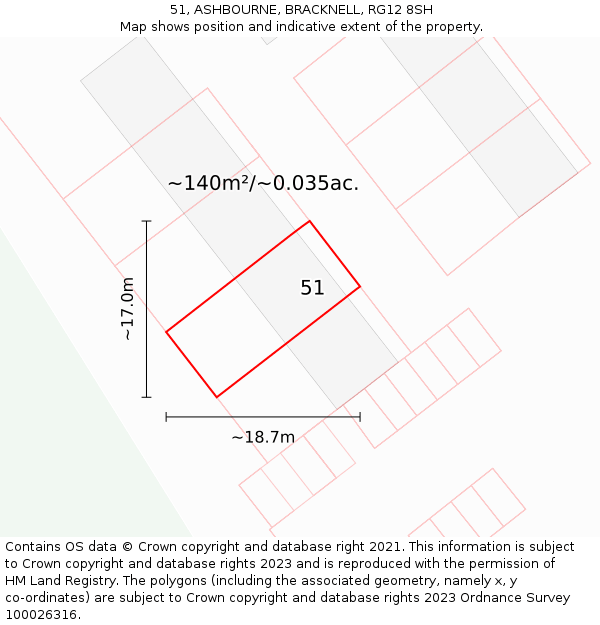 51, ASHBOURNE, BRACKNELL, RG12 8SH: Plot and title map