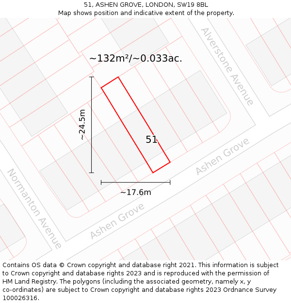 51, ASHEN GROVE, LONDON, SW19 8BL: Plot and title map
