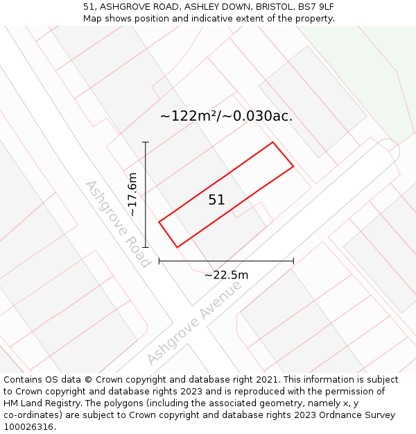 51, ASHGROVE ROAD, ASHLEY DOWN, BRISTOL, BS7 9LF: Plot and title map