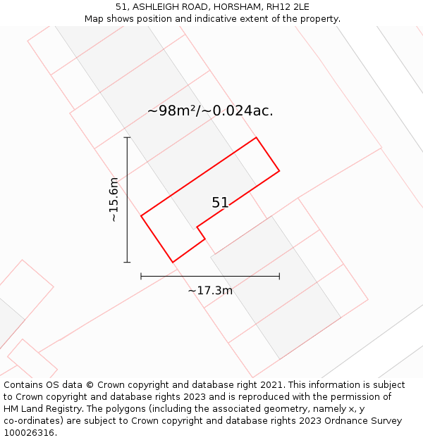 51, ASHLEIGH ROAD, HORSHAM, RH12 2LE: Plot and title map