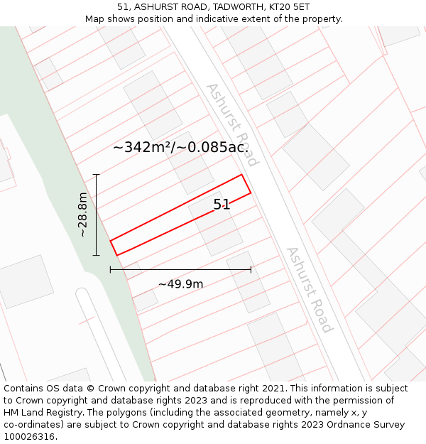 51, ASHURST ROAD, TADWORTH, KT20 5ET: Plot and title map