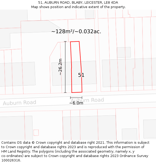 51, AUBURN ROAD, BLABY, LEICESTER, LE8 4DA: Plot and title map