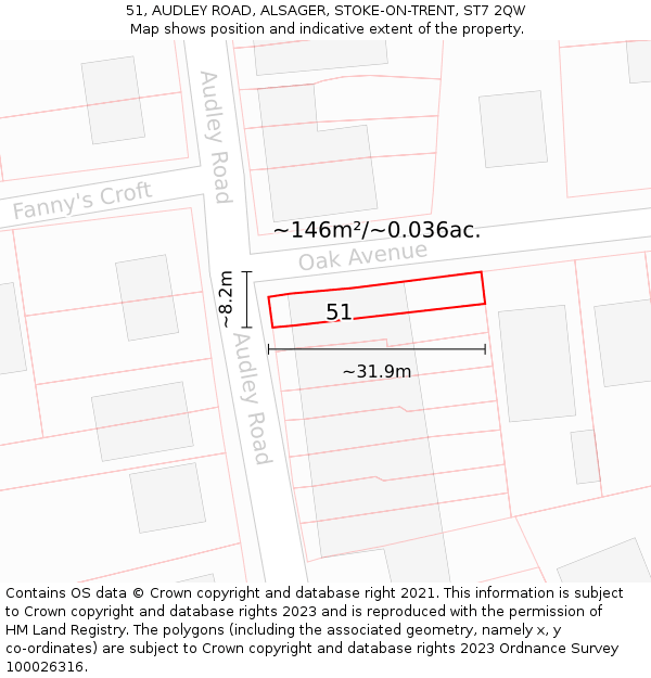 51, AUDLEY ROAD, ALSAGER, STOKE-ON-TRENT, ST7 2QW: Plot and title map