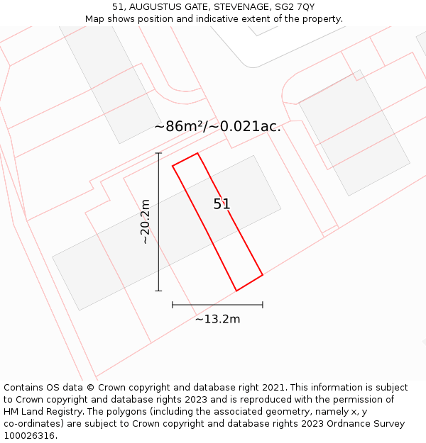 51, AUGUSTUS GATE, STEVENAGE, SG2 7QY: Plot and title map