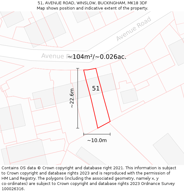 51, AVENUE ROAD, WINSLOW, BUCKINGHAM, MK18 3DF: Plot and title map