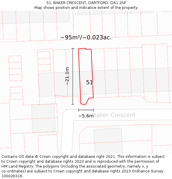 51, BAKER CRESCENT, DARTFORD, DA1 2NF: Plot and title map
