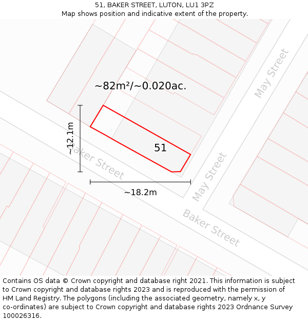 51, BAKER STREET, LUTON, LU1 3PZ: Plot and title map