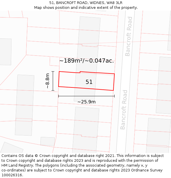 51, BANCROFT ROAD, WIDNES, WA8 3LR: Plot and title map