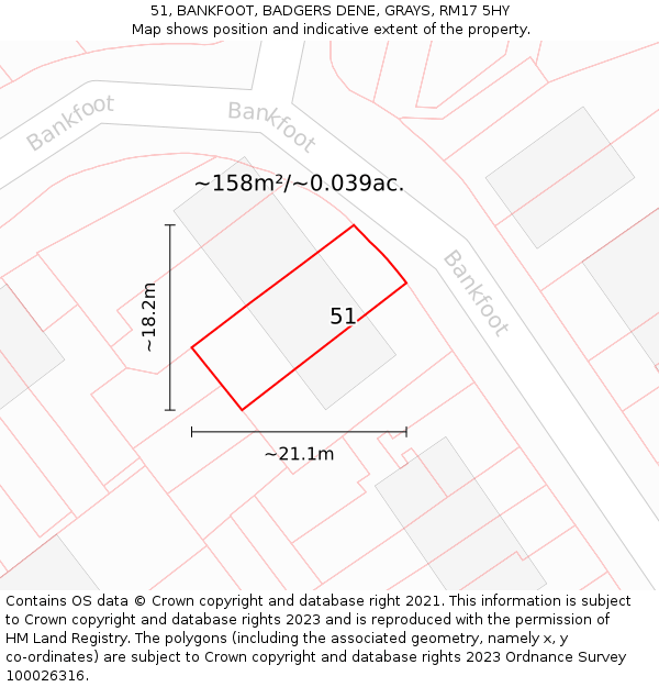 51, BANKFOOT, BADGERS DENE, GRAYS, RM17 5HY: Plot and title map