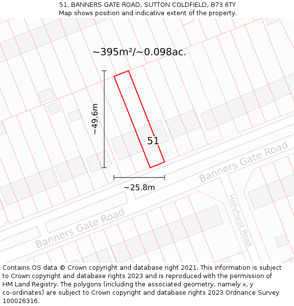 51, BANNERS GATE ROAD, SUTTON COLDFIELD, B73 6TY: Plot and title map