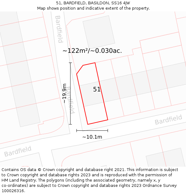 51, BARDFIELD, BASILDON, SS16 4JW: Plot and title map