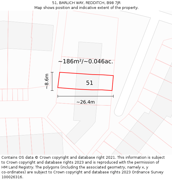 51, BARLICH WAY, REDDITCH, B98 7JR: Plot and title map