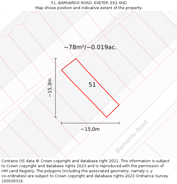 51, BARNARDO ROAD, EXETER, EX2 4ND: Plot and title map