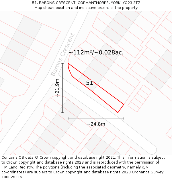 51, BARONS CRESCENT, COPMANTHORPE, YORK, YO23 3TZ: Plot and title map