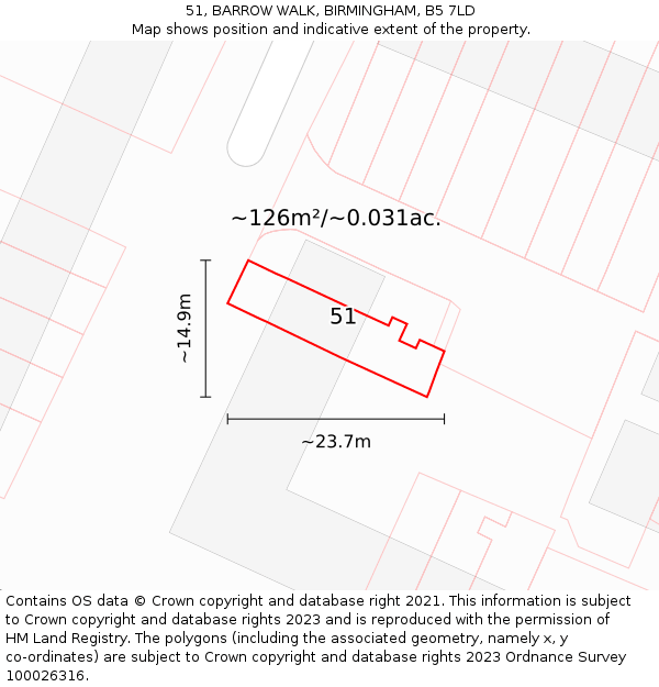 51, BARROW WALK, BIRMINGHAM, B5 7LD: Plot and title map