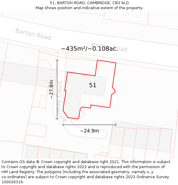 51, BARTON ROAD, CAMBRIDGE, CB3 9LG: Plot and title map