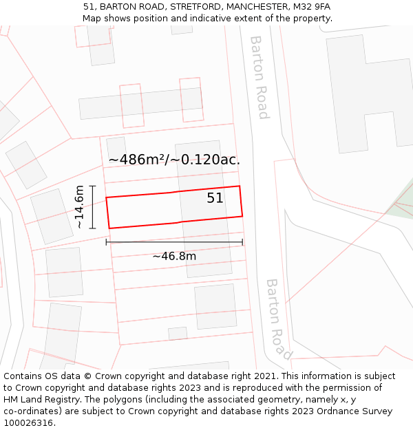 51, BARTON ROAD, STRETFORD, MANCHESTER, M32 9FA: Plot and title map