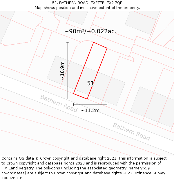 51, BATHERN ROAD, EXETER, EX2 7QE: Plot and title map