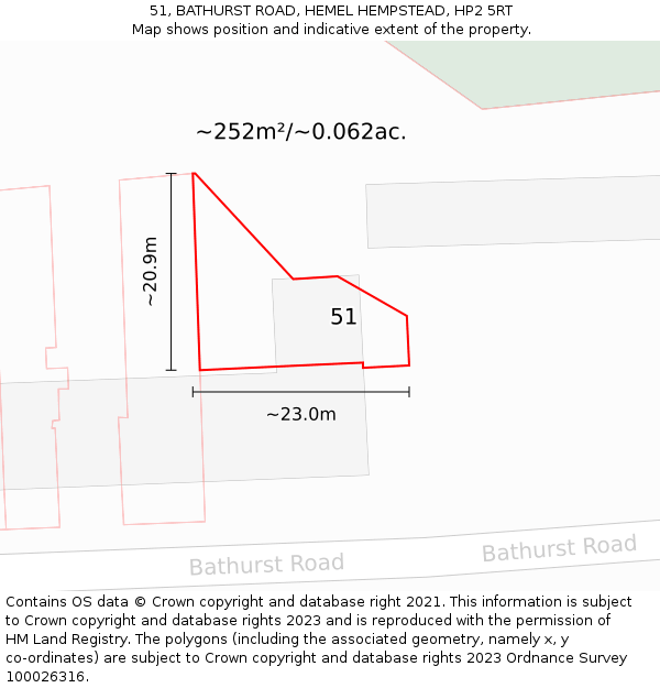 51, BATHURST ROAD, HEMEL HEMPSTEAD, HP2 5RT: Plot and title map