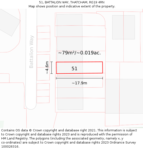 51, BATTALION WAY, THATCHAM, RG19 4RN: Plot and title map