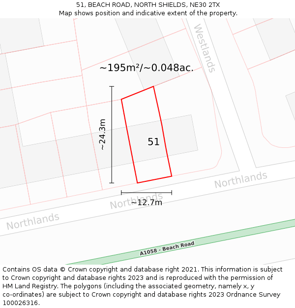 51, BEACH ROAD, NORTH SHIELDS, NE30 2TX: Plot and title map