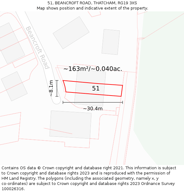51, BEANCROFT ROAD, THATCHAM, RG19 3XS: Plot and title map