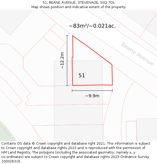 51, BEANE AVENUE, STEVENAGE, SG2 7DL: Plot and title map