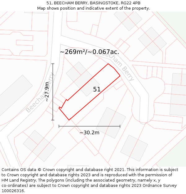 51, BEECHAM BERRY, BASINGSTOKE, RG22 4PB: Plot and title map