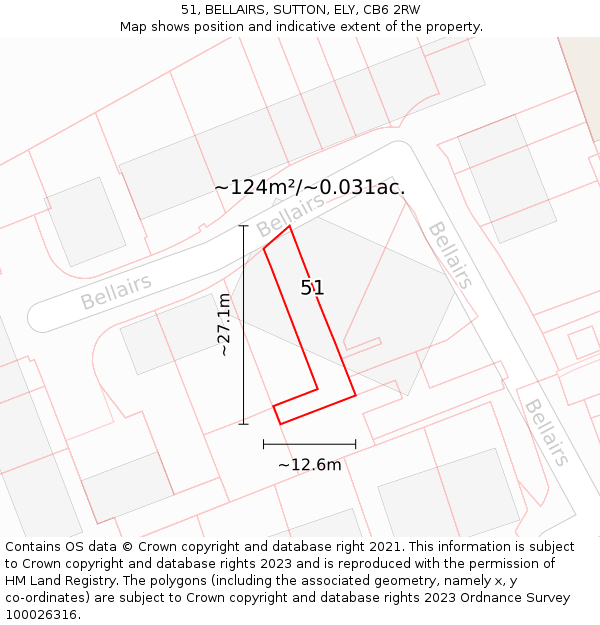 51, BELLAIRS, SUTTON, ELY, CB6 2RW: Plot and title map
