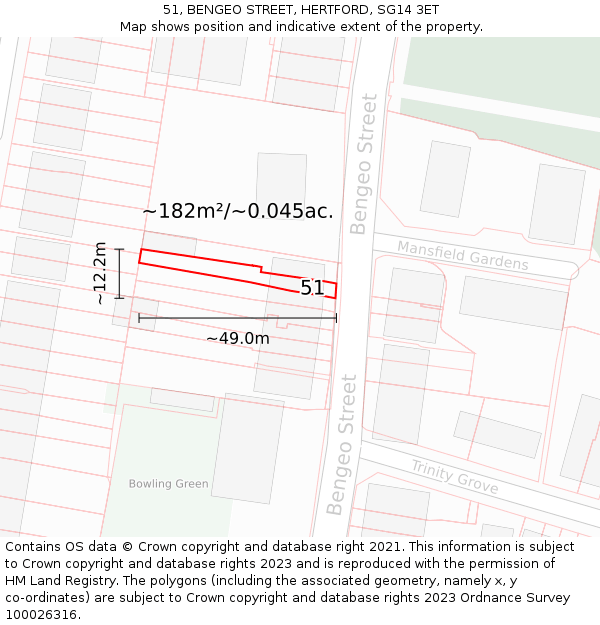 51, BENGEO STREET, HERTFORD, SG14 3ET: Plot and title map