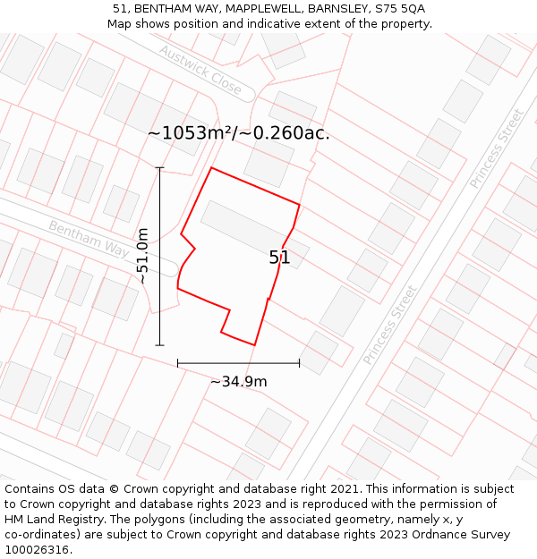 51, BENTHAM WAY, MAPPLEWELL, BARNSLEY, S75 5QA: Plot and title map