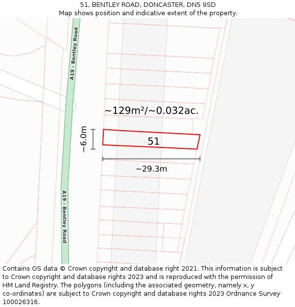 51, BENTLEY ROAD, DONCASTER, DN5 9SD: Plot and title map