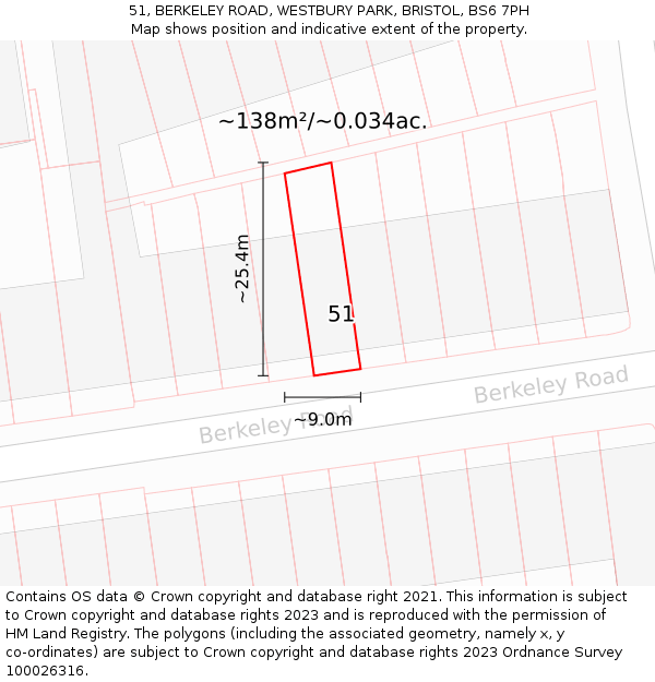 51, BERKELEY ROAD, WESTBURY PARK, BRISTOL, BS6 7PH: Plot and title map