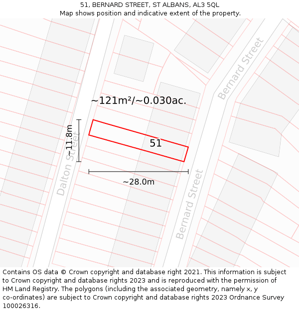 51, BERNARD STREET, ST ALBANS, AL3 5QL: Plot and title map