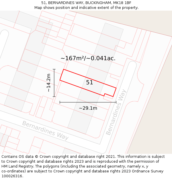 51, BERNARDINES WAY, BUCKINGHAM, MK18 1BF: Plot and title map