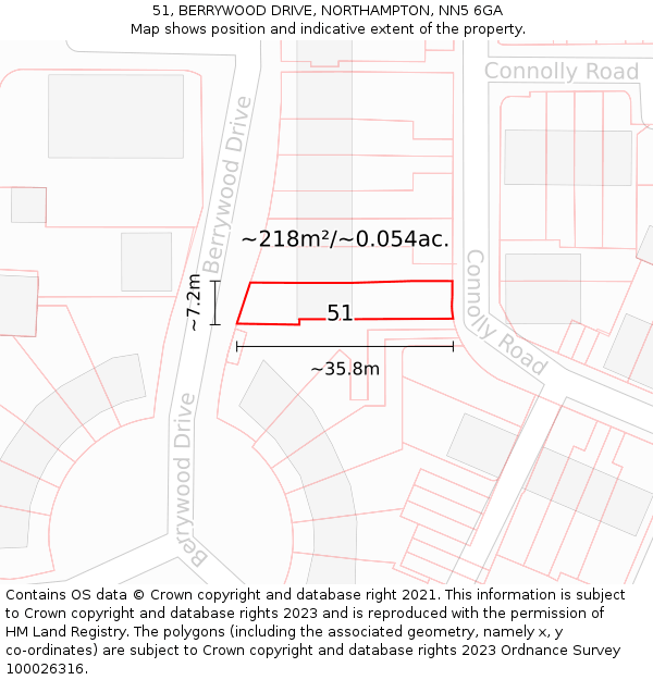 51, BERRYWOOD DRIVE, NORTHAMPTON, NN5 6GA: Plot and title map