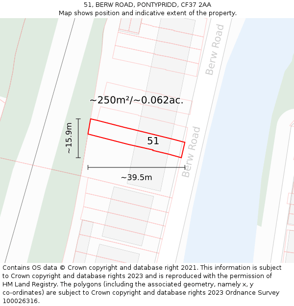 51, BERW ROAD, PONTYPRIDD, CF37 2AA: Plot and title map