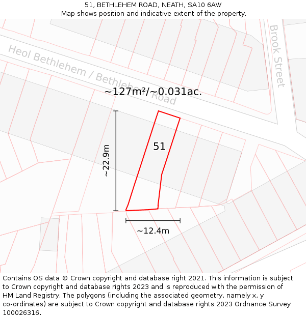 51, BETHLEHEM ROAD, NEATH, SA10 6AW: Plot and title map