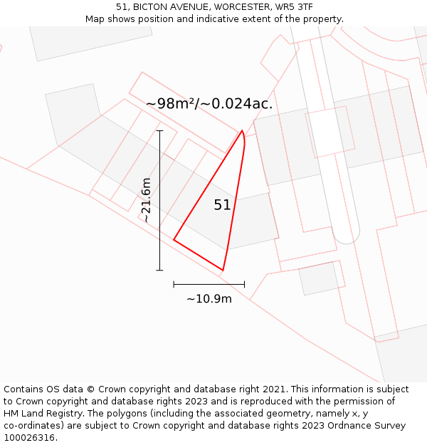 51, BICTON AVENUE, WORCESTER, WR5 3TF: Plot and title map