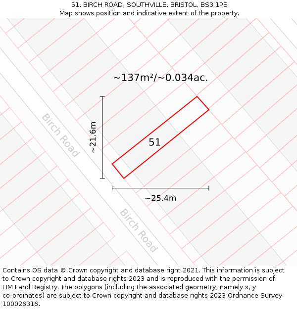 51, BIRCH ROAD, SOUTHVILLE, BRISTOL, BS3 1PE: Plot and title map